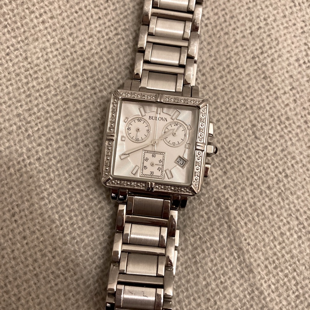 Bulova Chronograph Diamond Accent Watch Square